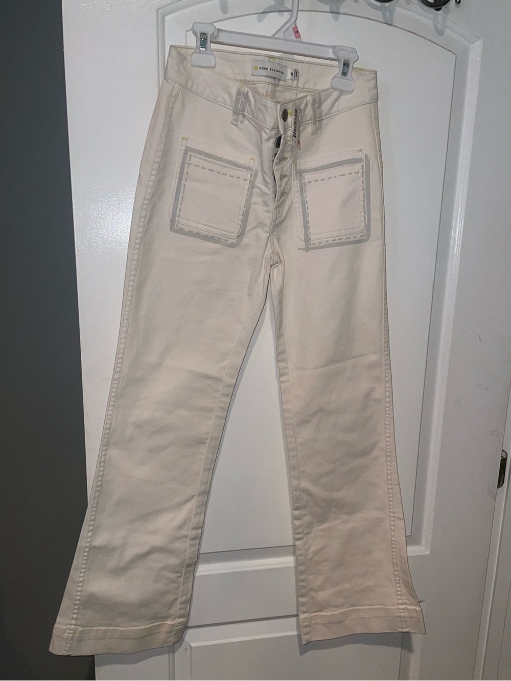 Kerri Rosenthal Brooklyn Cream Wide Leg Jeans Patch Pocket Coconut 🍦Size 25 NWT - Picture 8 of 9